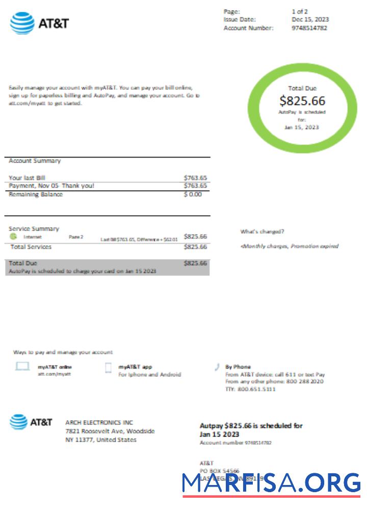 Realistic Texas AT&T easy to fill utility business bill SCR download for verification